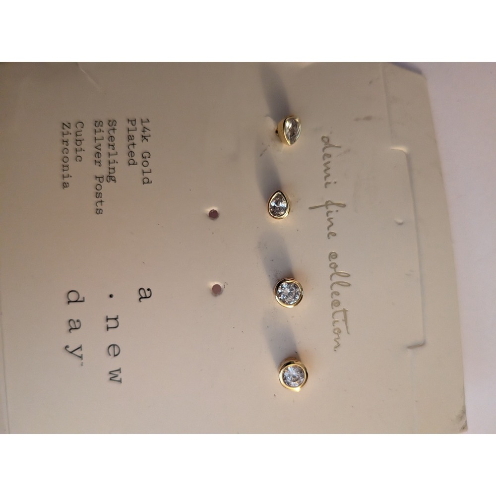 A New Day 14k Gold Plated Sterling Silver Cubic Zirconia Stud Earring Set 2 Pair
